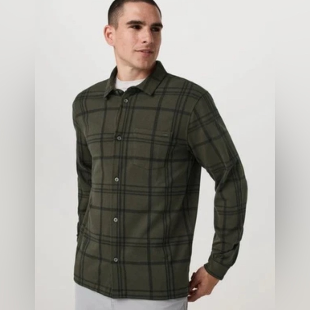 NEW! VUORI Men’s  Seaview Plaid Button Down Shirt Dark Organo Size XL